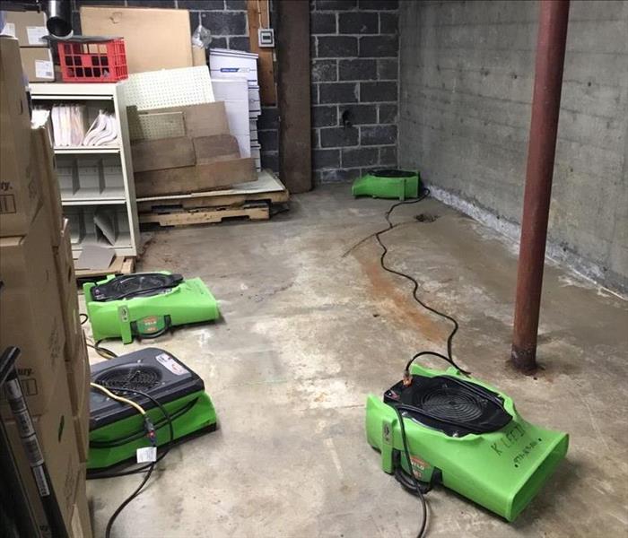 Basement with SERVPRO drying devices