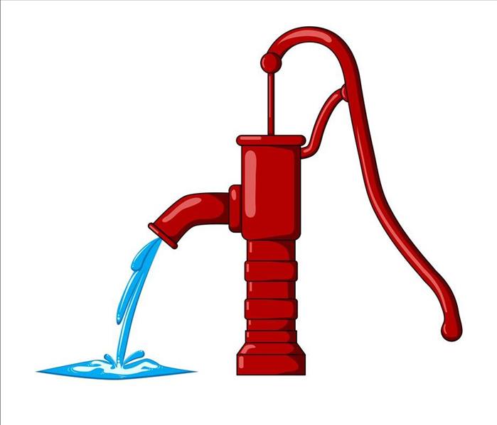 Red hand pump for water from well
